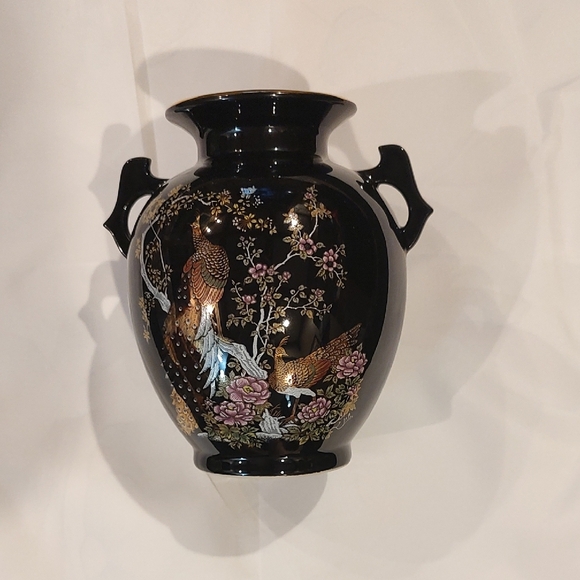 Other - Vintage Japanese Black/Gold Double Handled Vase